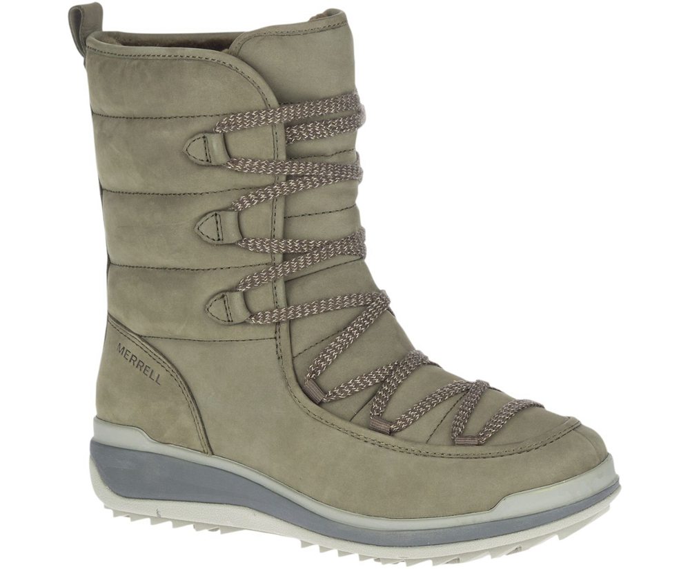 Merrell Boots Olive - Snowcreek Cozy Leather Polar Waterproof - Womens 41IRHMJEY